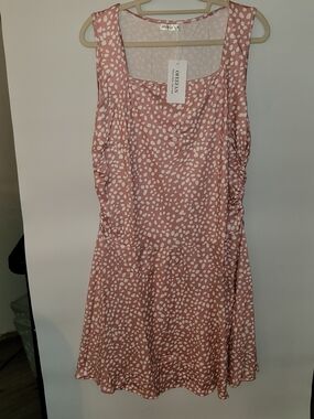 Ofeefan Dusty Rose and White Spotted Sleeveless Midi Dress